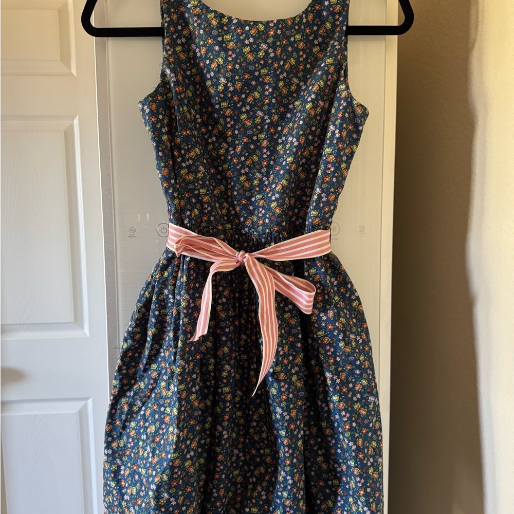 Polo by Ralph Lauren Blue Floral Dress With Pink Bow - Size 14G